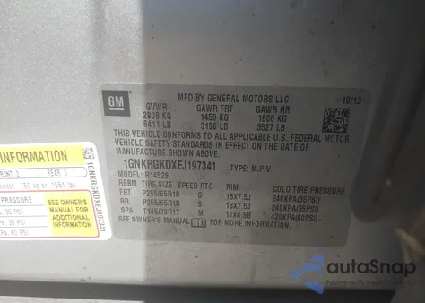 2014 Chevrolet Traverse 1Lt from USA, damaged, VIN 1GNKRGKDXEJ197341